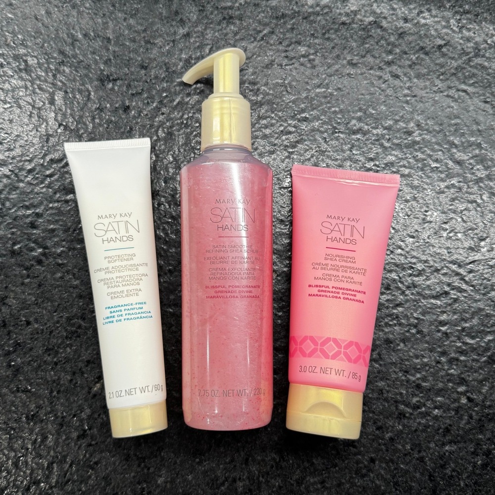 Mary Kay Satin Hands Blissful Pomegranate Shea Scrub Cream Softener 3 Piece Set
